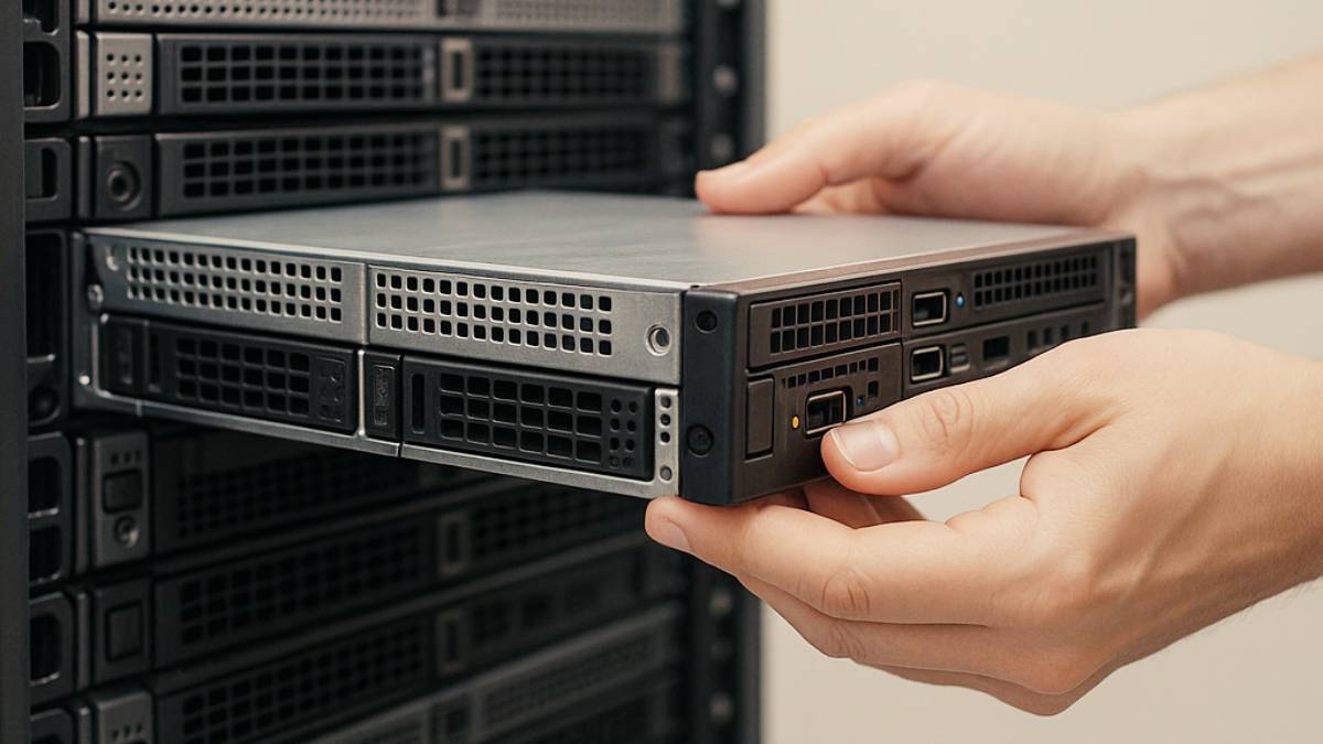 Sliding server out of rack Sliding server out of rack