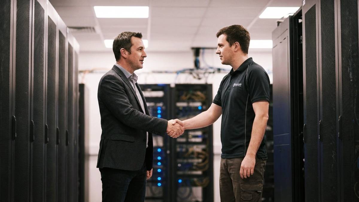 Shaking hands with data center client