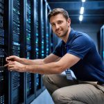 Data center technician at cabinet