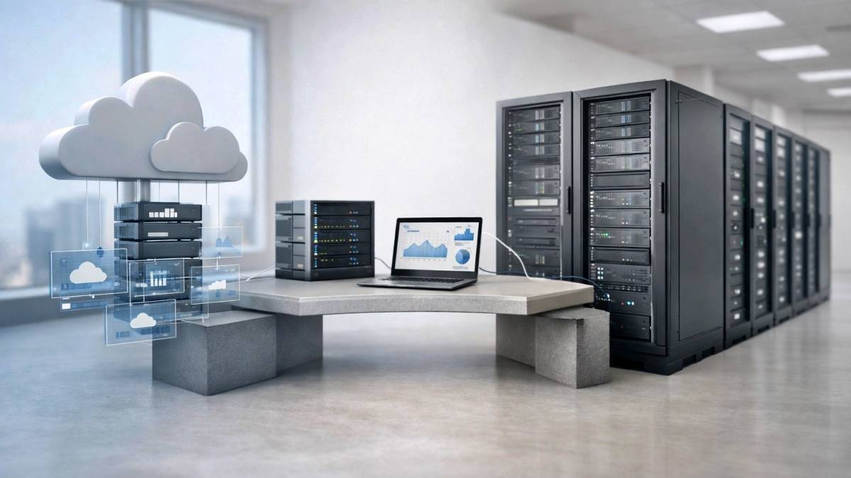 Hybrid cloud data center concept image