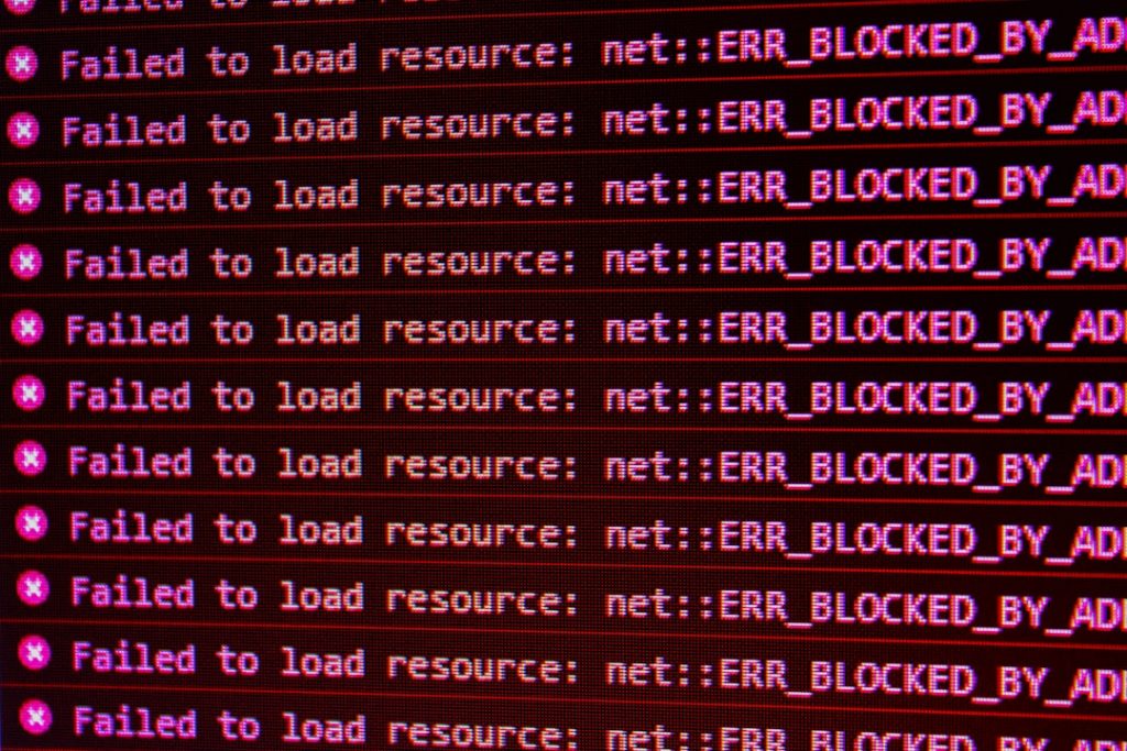 Computer screen showing error messages