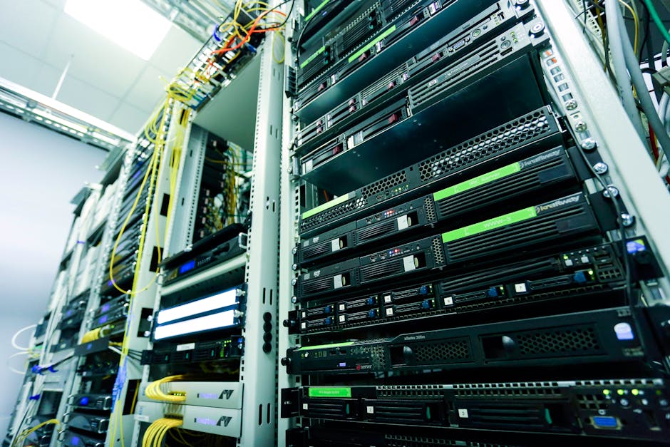 A stack of servers in a rack